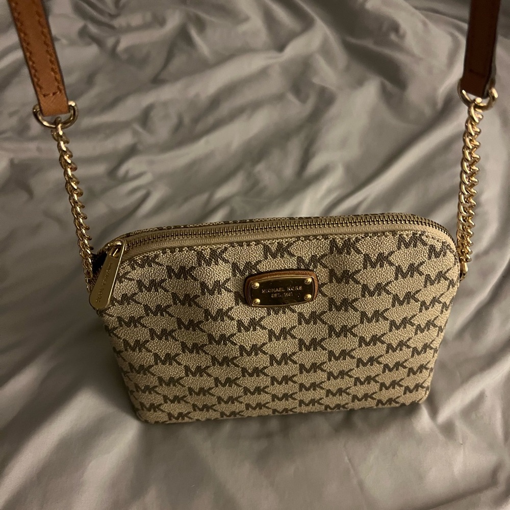 Michael Kors Monogram Crossbody Bag - Beige and Brown - Picture 3 of 3